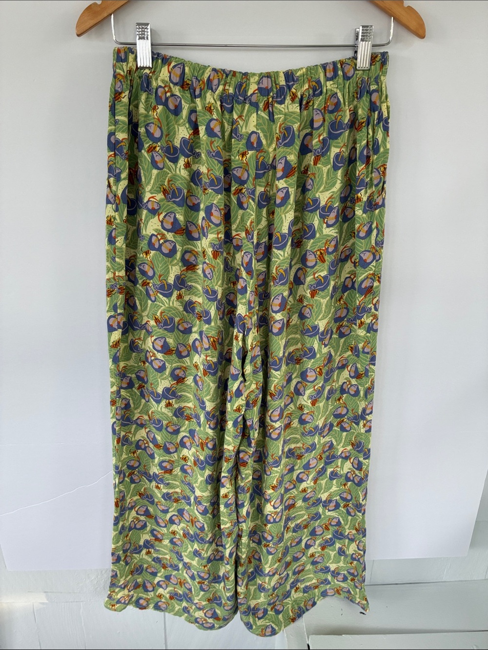Vintage FLAX by Jeanne Engelhart Flower Bug Print Loose Pull On Pants Small